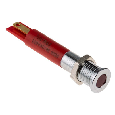 RS PRO Red Panel Mount Indicator, 220V ac, 8mm Mounting Hole Size, Solder Tab Termination, IP67
