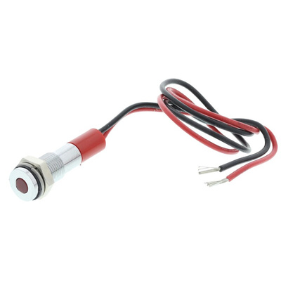 RS PRO Red Panel Mount Indicator, 24V dc, 6mm Mounting Hole Size, Lead Wires Termination, IP67