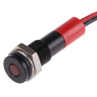 RS PRO Red Panel Mount Indicator, 12V dc, 6mm Mounting Hole Size, Lead Wires Termination, IP67