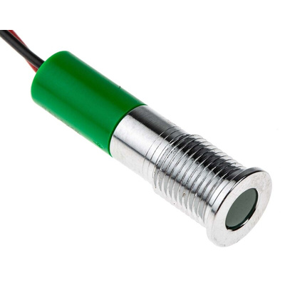 RS PRO Green Panel Mount Indicator, 12V dc, 8mm Mounting Hole Size, Lead Wires Termination, IP67