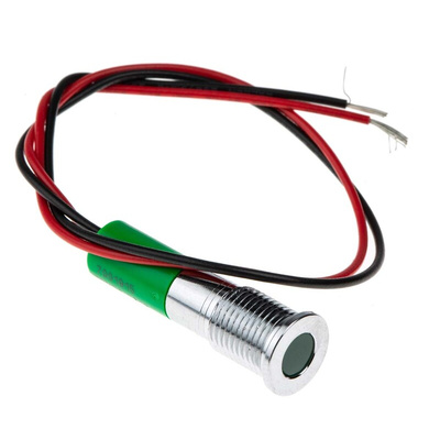 RS PRO Green Panel Mount Indicator, 12V dc, 8mm Mounting Hole Size, Lead Wires Termination, IP67