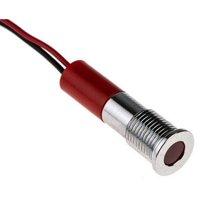 RS PRO Red Panel Mount Indicator, 24V dc, 8mm Mounting Hole Size, Lead Wires Termination, IP67
