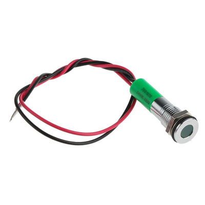 RS PRO Green Panel Mount Indicator, 24V dc, 8mm Mounting Hole Size, Lead Wires Termination, IP67