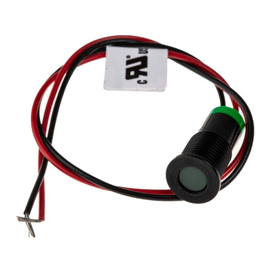 RS PRO Green Panel Mount Indicator, 2V dc, 8mm Mounting Hole Size, Lead Wires Termination, IP67