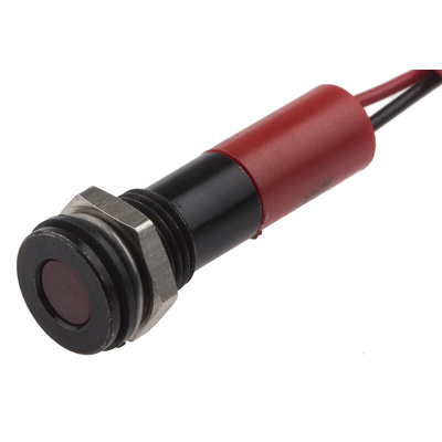 RS PRO Red Panel Mount Indicator, 12V dc, 8mm Mounting Hole Size, Lead Wires Termination, IP67