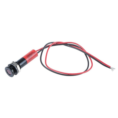 RS PRO Red Panel Mount Indicator, 220V ac, 8mm Mounting Hole Size, Lead Wires Termination, IP67