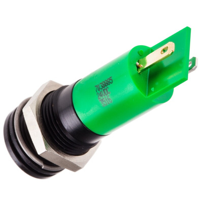RS PRO Green Panel Mount Indicator, 24V dc, 14mm Mounting Hole Size, Solder Tab Termination, IP67
