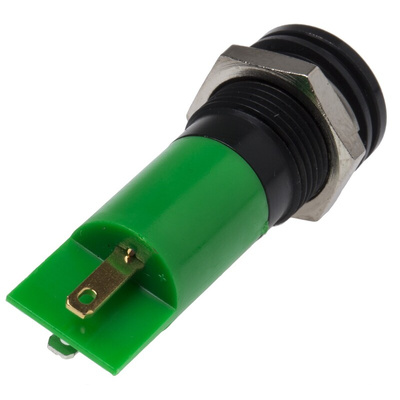 RS PRO Green Panel Mount Indicator, 220V ac, 14mm Mounting Hole Size, Solder Tab Termination, IP67