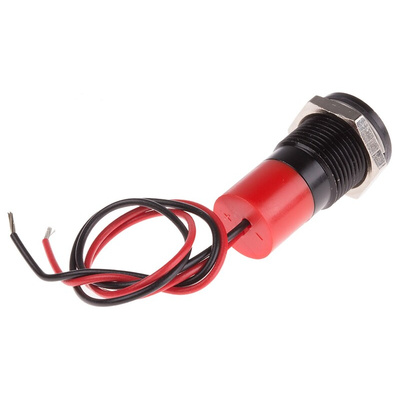 RS PRO Red Panel Mount Indicator, 220V ac, 14mm Mounting Hole Size, Lead Wires Termination, IP67