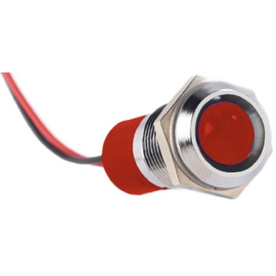 RS PRO Red Panel Mount Indicator, 12V dc, 14mm Mounting Hole Size, Lead Wires Termination, IP67