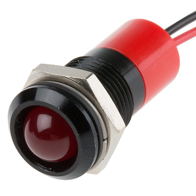 RS PRO Red Panel Mount Indicator, 12V dc, 14mm Mounting Hole Size, Lead Wires Termination, IP67