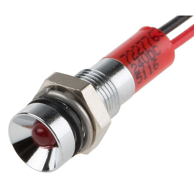 RS PRO Red Panel Mount Indicator, 24V dc, 6mm Mounting Hole Size, Lead Wires Termination, IP67