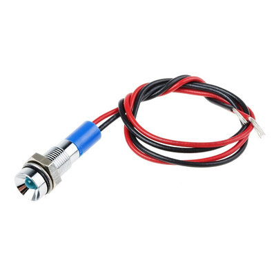 RS PRO Blue Panel Mount Indicator, 24V dc, 6mm Mounting Hole Size, Lead Wires Termination, IP67
