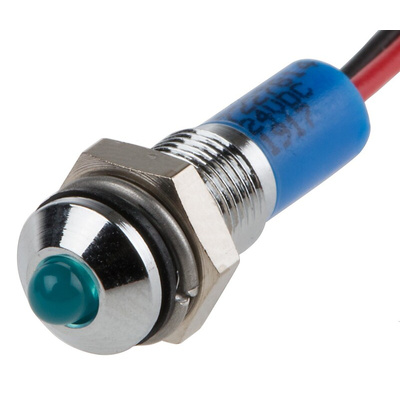 RS PRO Blue Panel Mount Indicator, 24V dc, 6mm Mounting Hole Size, Lead Wires Termination, IP67