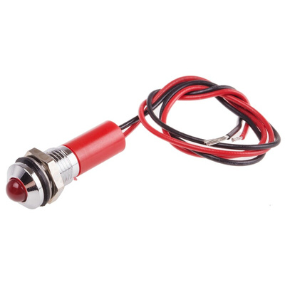 RS PRO Red Panel Mount Indicator, 110V ac, 8mm Mounting Hole Size, Lead Wires Termination, IP67
