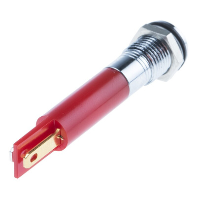 RS PRO Red Panel Mount Indicator, 12V dc, 8mm Mounting Hole Size, Faston, Solder Lug Termination, IP67