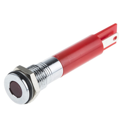 RS PRO Red Panel Mount Indicator, 12V dc, 8mm Mounting Hole Size, Faston, Solder Lug Termination, IP67