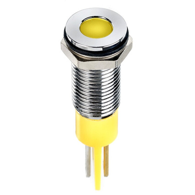 RS PRO Yellow Panel Mount Indicator, 24V dc, 8mm Mounting Hole Size, Faston, Solder Lug Termination, IP67