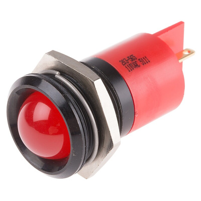 RS PRO Red Panel Mount Indicator, 110V ac, 22mm Mounting Hole Size, Solder Tab Termination