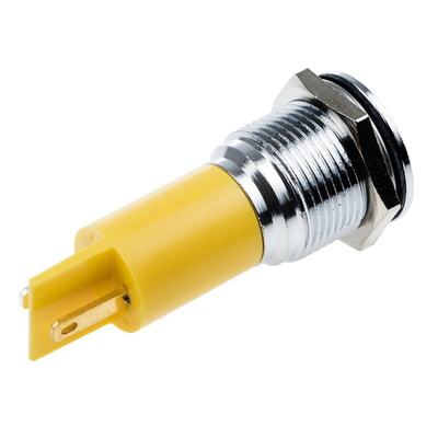 RS PRO Yellow Panel Mount Indicator, 12V ac/dc, 16mm Mounting Hole Size, Solder Tab Termination