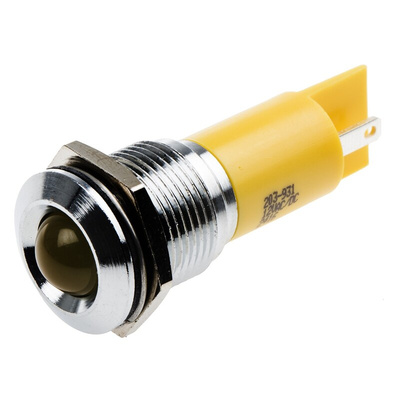 RS PRO Yellow Panel Mount Indicator, 12V ac/dc, 16mm Mounting Hole Size, Solder Tab Termination
