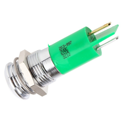 RS PRO Green Panel Mount Indicator, 2V dc, 14mm Mounting Hole Size, Solder Tab Termination