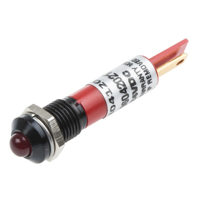 RS PRO Red Flashing LED Panel Mount Indicator, 24V dc, 8mm Mounting Hole Size, Solder Tab Termination