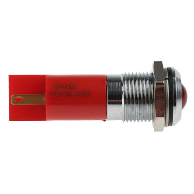 RS PRO Red Panel Mount Indicator, 110V ac, 14mm Mounting Hole Size, Solder Tab Termination, IP67