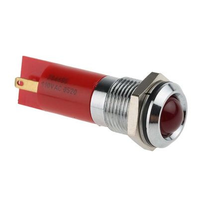 RS PRO Red Panel Mount Indicator, 110V ac, 14mm Mounting Hole Size, Solder Tab Termination, IP67