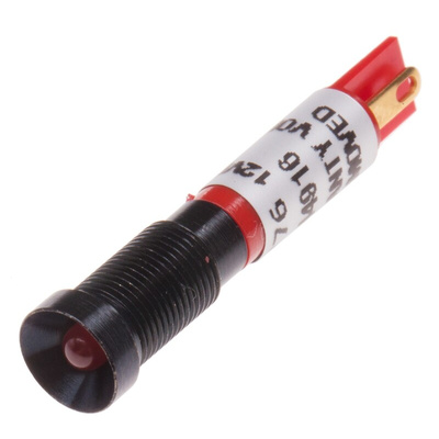 RS PRO Red Panel Mount Indicator, 12V dc, 6mm Mounting Hole Size, Solder Tab Termination