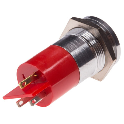 RS PRO Red Panel Mount Indicator, 12V, 22mm Mounting Hole Size, Solder Tab Termination