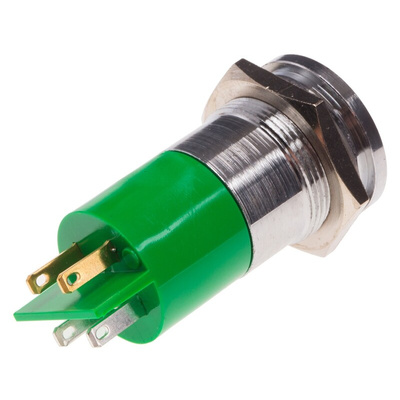 RS PRO Green Panel Mount Indicator, 22mm Mounting Hole Size, Solder Tab Termination