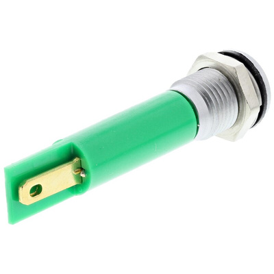 RS PRO Green Panel Mount Indicator, 24V ac/dc, 8mm Mounting Hole Size, Solder Tab Termination, IP67