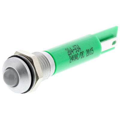 RS PRO Green Panel Mount Indicator, 24V ac/dc, 8mm Mounting Hole Size, Solder Tab Termination, IP67