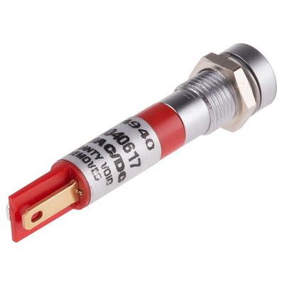 RS PRO Red Panel Mount Indicator, 8mm Mounting Hole Size, Solder Tab Termination, IP67