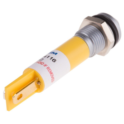 RS PRO Yellow Panel Mount Indicator, 8mm Mounting Hole Size, Solder Tab Termination, IP67