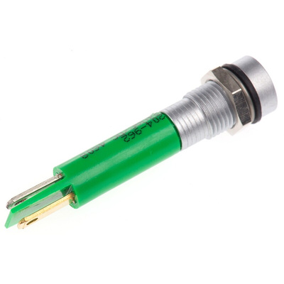 RS PRO Green Panel Mount Indicator, 24V ac/dc, 8mm Mounting Hole Size, Solder Tab Termination, IP67