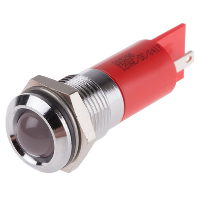 RS PRO Red Panel Mount Indicator, 14mm Mounting Hole Size, Solder Tab Termination, IP67