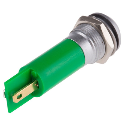 RS PRO Green Panel Mount Indicator, 12mm Mounting Hole Size, Solder Tab Termination, IP67