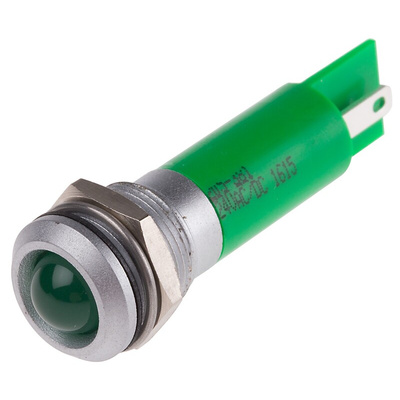 RS PRO Green Panel Mount Indicator, 12mm Mounting Hole Size, Solder Tab Termination, IP67