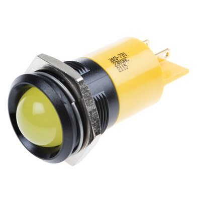 RS PRO Yellow Panel Mount Indicator, 230V ac, 22mm Mounting Hole Size, IP67