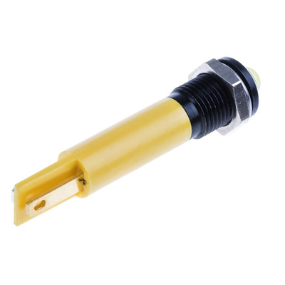 RS PRO Yellow Flashing LED Panel Mount Indicator, 24V dc, 8mm Mounting Hole Size, Solder Tab Termination
