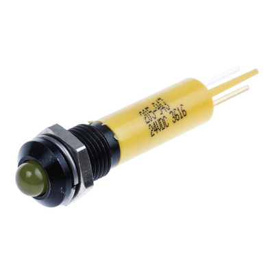 RS PRO Yellow Flashing LED Panel Mount Indicator, 24V dc, 8mm Mounting Hole Size, Solder Tab Termination