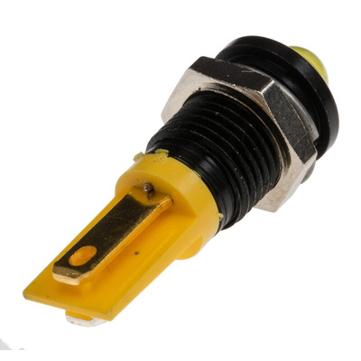 RS PRO Yellow Panel Mount Indicator, 2V dc, 8mm Mounting Hole Size, Solder Tab Termination