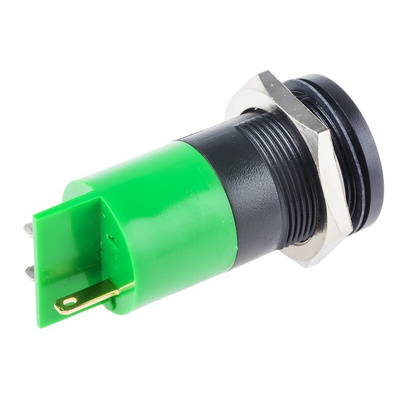 RS PRO Green Panel Mount Indicator, 12V ac/dc, 22mm Mounting Hole Size, Solder Tab Termination