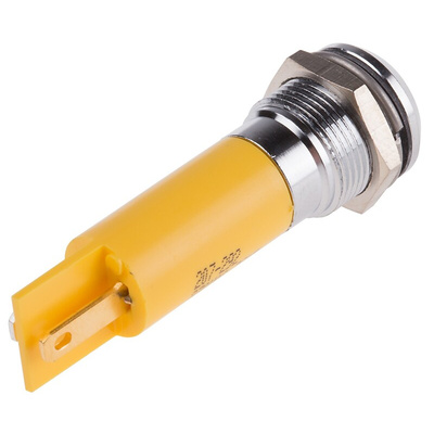RS PRO Yellow Panel Mount Indicator, 230V ac, 12mm Mounting Hole Size, IP67