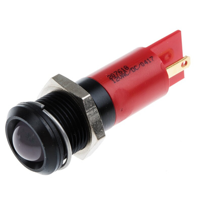 RS PRO Red Panel Mount Indicator, 12V, 14mm Mounting Hole Size, Solder Tab Termination, IP67
