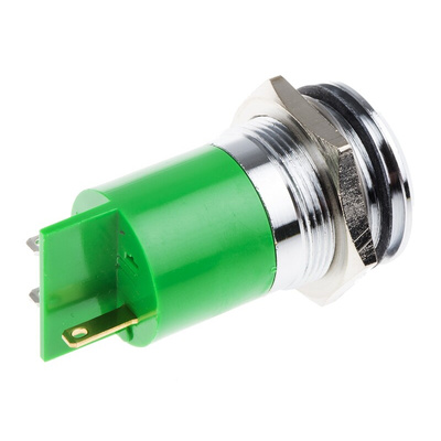 RS PRO Green Panel Mount Indicator, 110V ac, 22mm Mounting Hole Size, Solder Tab Termination