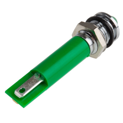 RS PRO Green Panel Mount Indicator, 12V dc, 8mm Mounting Hole Size, Solder Tab Termination, IP67