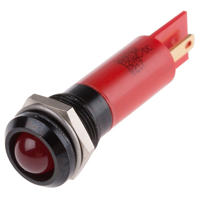 RS PRO Red Panel Mount Indicator, 12mm Mounting Hole Size, Solder Tab Termination, IP67